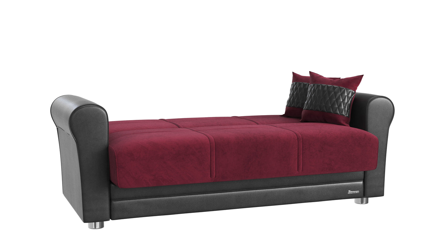 Ottomanson Avalon - Convertible Loveseat With Storage - Burgundy & Black