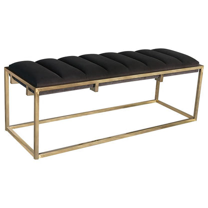 Lorena - Velvet Upholstered Bench - Dark Gray And Gold