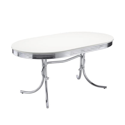 Retro - Oval Wood Top Dining Table - White And Chrome