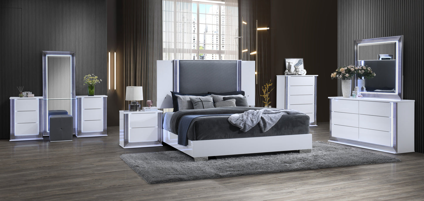 Ylime - 7 Piece Queen Bedroom Set With Vanity Set - White / Gray