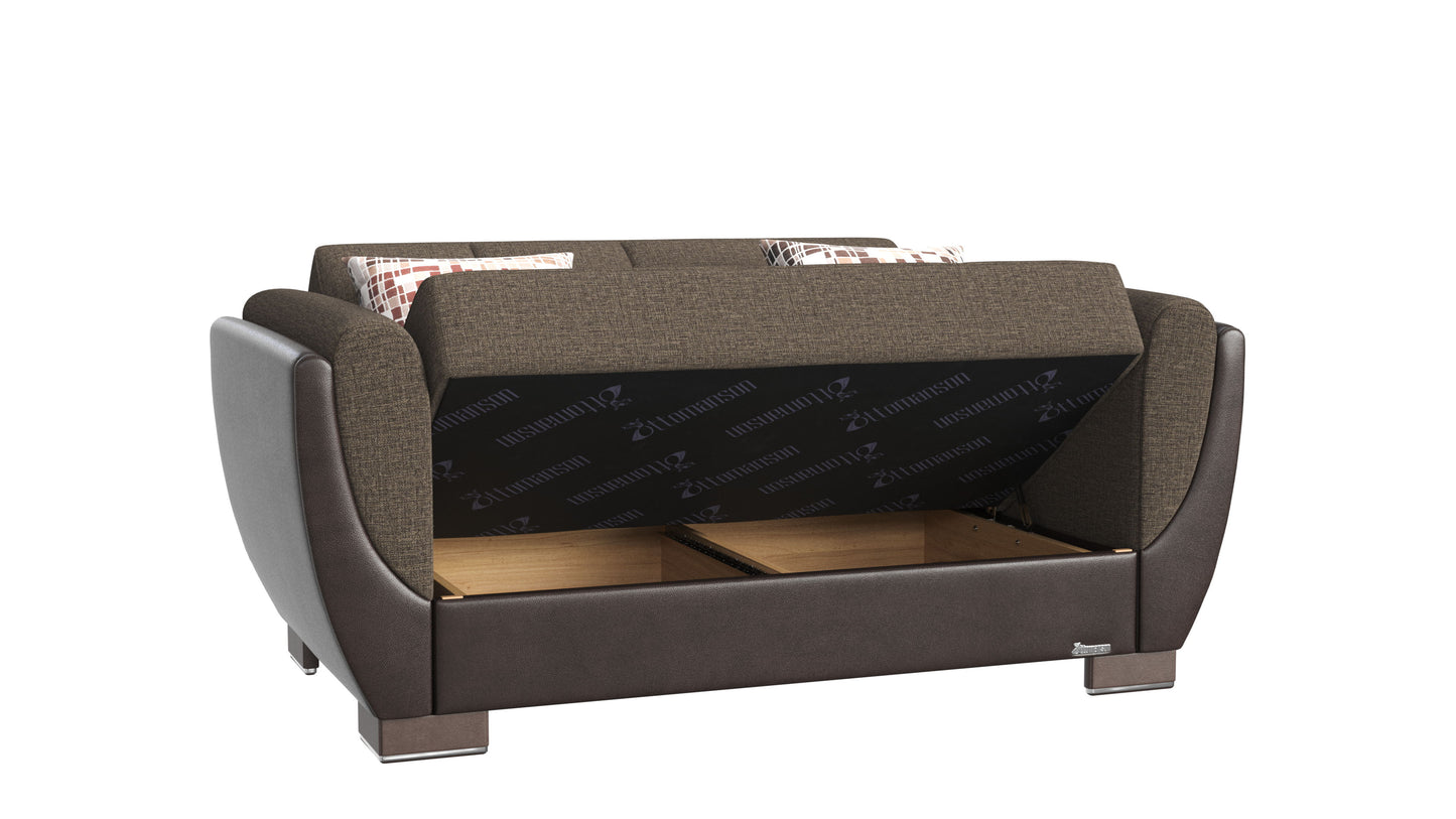 Ottomanson Armada Air - Convertible Loveseat With Storage - Gray Brown & Dark Brown