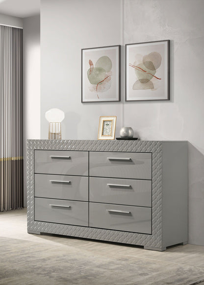 Ives - 6-Drawer Dresser Cabinet - Gray High Gloss