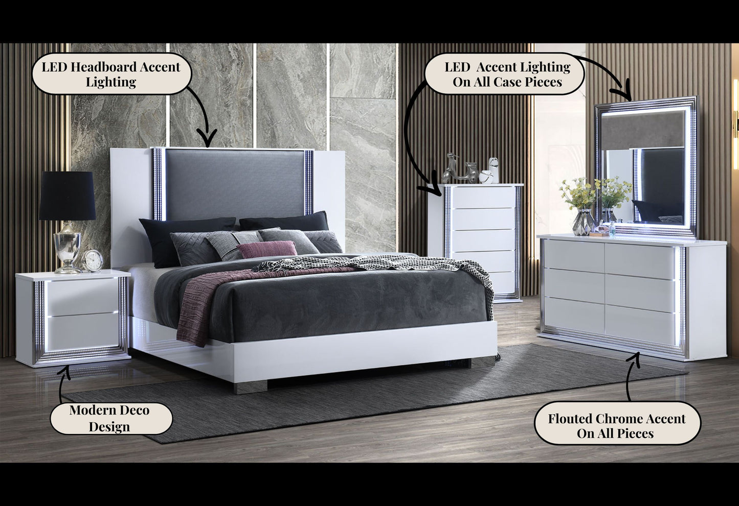 Ylime - 4 Piece Queen Bedroom Set (Queen Bed, Dresser, Mirror, Nightstand) - Smooth White