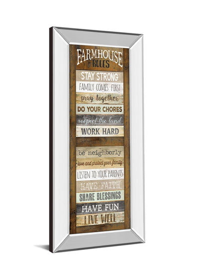 Farmhouse Rules Shutter By Marla Rae - Mirror Framed Print Wall Art - Dark Brown