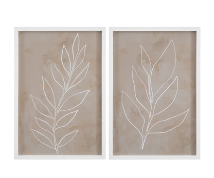 Leaf Line Art - Framed Print (Set of 2) - Light Brown