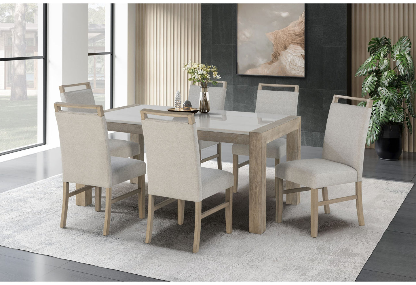 D1321 - Dining Table & 4 Dining Chairs - Light Grey / White