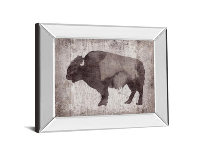 Wildness II-timber By Sandra Jacobs - Mirror Framed Bison Print Wall Art - Dark Brown