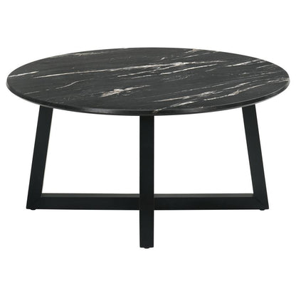 Skylark - Round Marble-Like Smart Top Coffee Table - Black