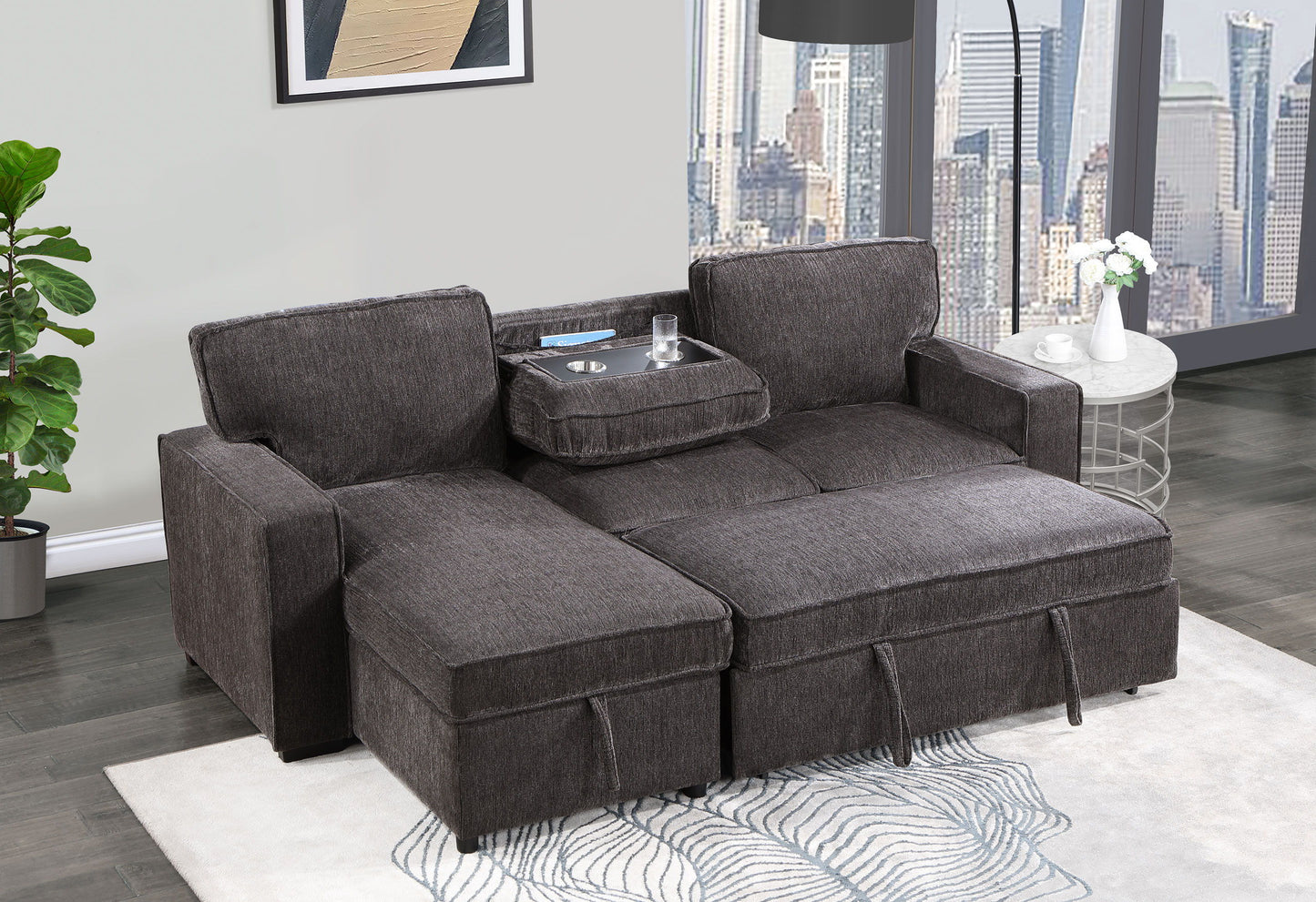 U0203 - Reversible Pull Out Sofa Bed - Dark Gray